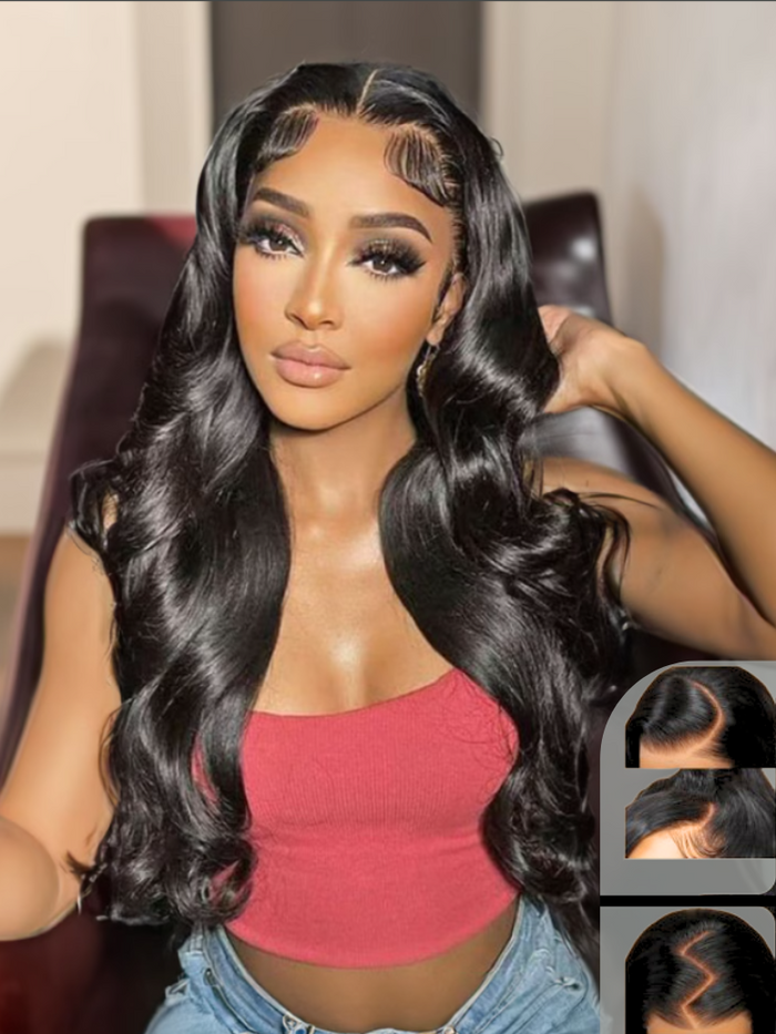 Petaluxe Glueless 6x4.5 Pre-Cut Lace Body Wave Put On and Go Pre-bleached Wig with Baby Hair