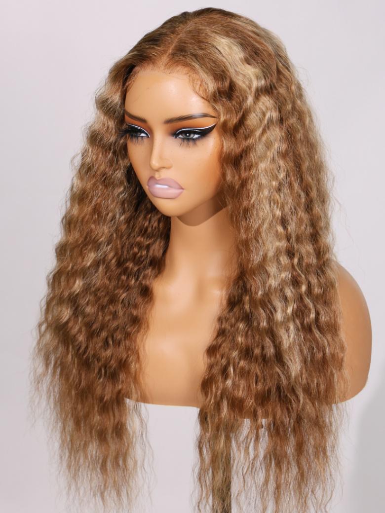 Bye Bye Knots Wig 7x5 Lace Honey Blonde Highlights Bohemian Wig 150% Density