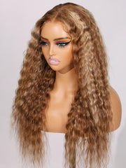 Bye Bye Knots Wig 7x5 Lace Honey Blonde Highlights Bohemian Wig 150% Density
