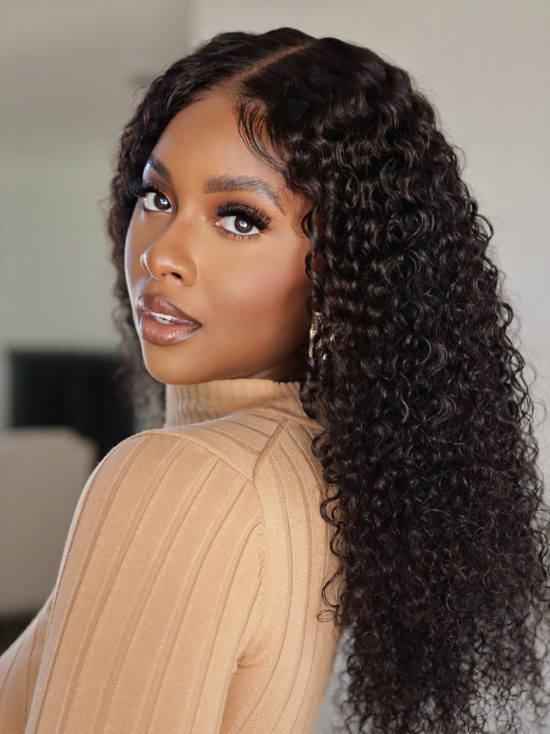 [2 wigs=$109] 22" Upart Kinky Curly Wig and 10" Headband Black Root Honey Blonde Wig