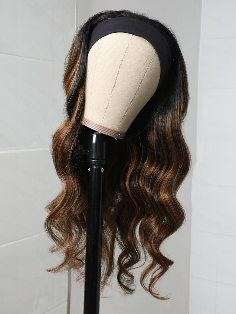 Ready To Wear Brown Balayage Glueless Headband Wigs For Beginners