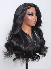 13x4 Lace Front Black Loose Wave Wig With Blonde Peekaboo Highlights