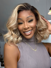 613 Blonde With Brown Roots 13x4 Lace Front Straight Bob Wig