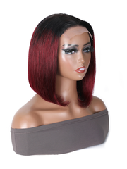 Short Straight Ombre 99J Bob Wig 4x4 Lace Closure Wig 2 Tones 1b/99J Color