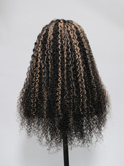 13x4 Lace Front Black Curly Wig With Blonde Piano Highlights