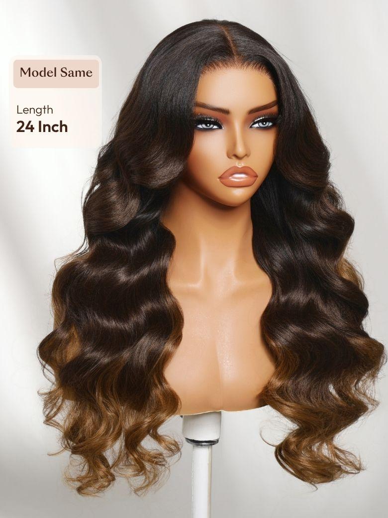 13x4 Bye Bye Slip? Lace Frontal Dark to Brown Ombre with Caramel Blonde Ends Yaki Body Wave Glueless Wig
