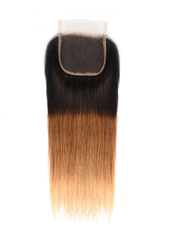 3 Tones Ombre Straight Human Hair Lace Closure Sew In 1B/4/27 Remy Hair