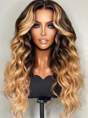 20 Inch 180% Density 13x4 Lace Frontal Black Blonde Highlights Wavy Wig