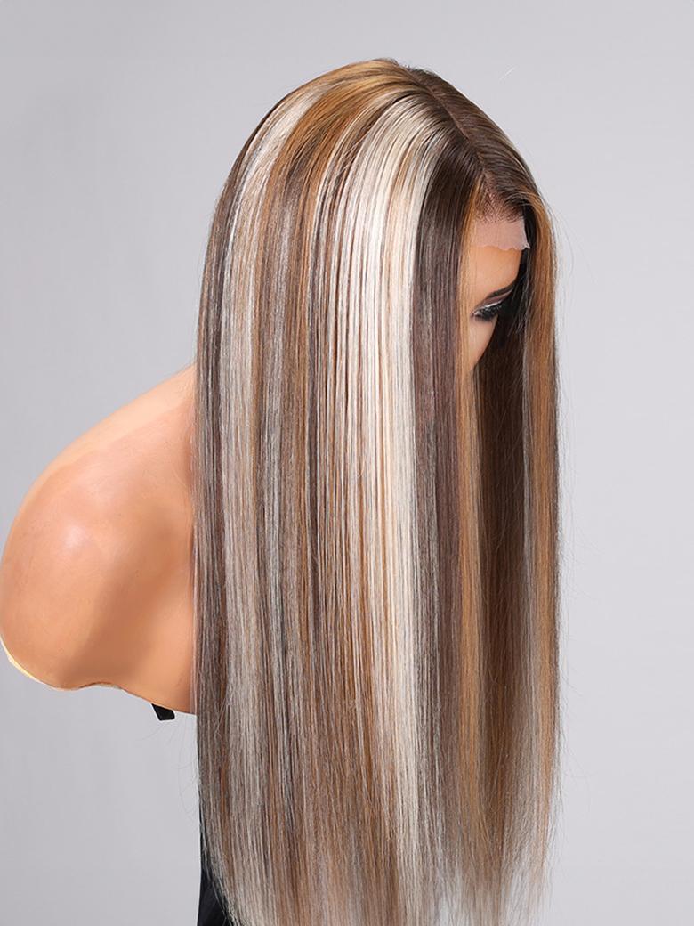 13x4 Lace Front Ash Blonde With Silver Highlight Straight Wig