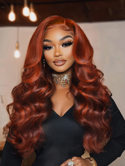 [Discount x2] Bye-Bye Knots 7x5 Lace Loose Wave Red Orange Highlights Wig with Face Framing Layers 150% Density