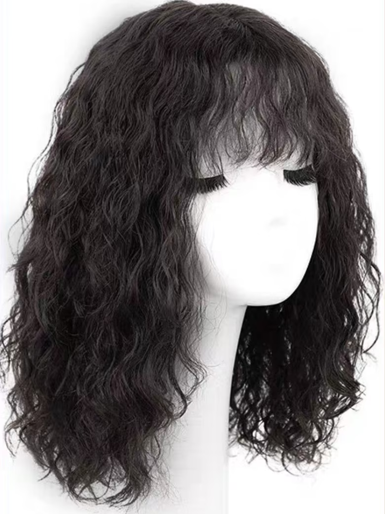 [$119=Wig+ Ponytail] Weekend Special Offer Curly Bob Wig With Bangs Mono Lace On Top & Body Wave Ponytail