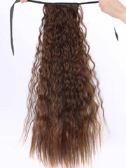 Machine-Made Dark Brown Deep Wave Clip-In Ponytail Extension