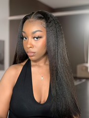Glueless Kinky Straight U Part Natural Black Wig