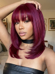 7x5 Bye-Bye Knots Lace Frontal Pull And Go Fluffy Natural Black Loose Wave & Machine Made Yaki Human Hair Glueless Curtain Bangs Wig