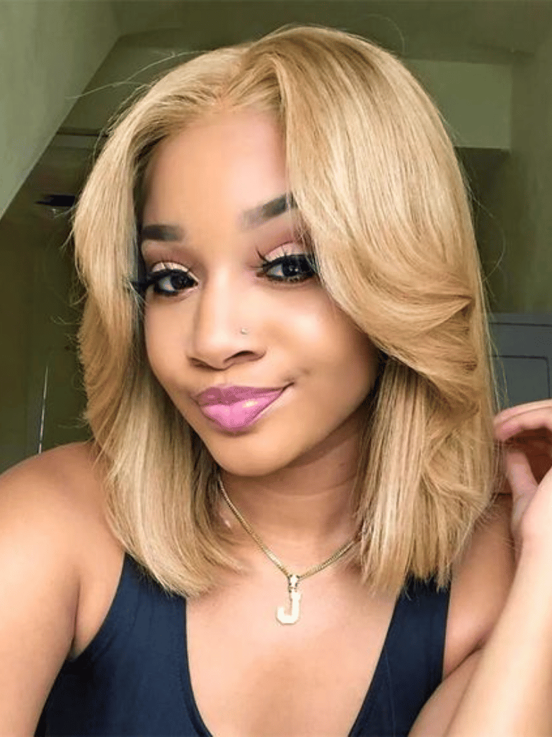Bye-Bye Knots Wig 7x5 Lace Peach Gold Straight Bob Wig