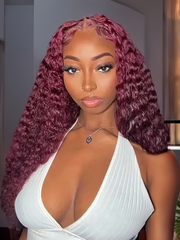 99J Burgundy 4x4 Lace Closure Jerry Curl Human Hair Wig