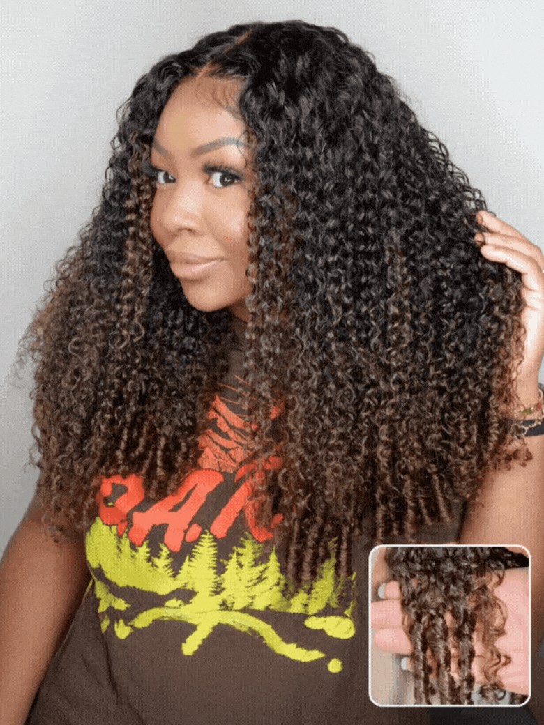 Mixed Texture Bye-Bye Knots? 7x5 Lace Natural Black Jerry Curly Wig with Defined Finger Coil Ends