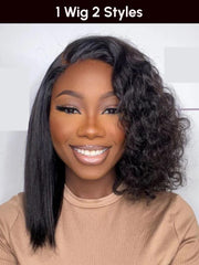 Magic Dry Straight & Wet Curly Wig 2 Styles in 1 V Part Curly Human Hair Black Wig