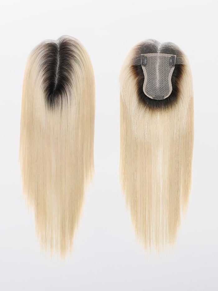 Petaluxe 3.5x5.5 HD Lace Light Blonde Dark Roots Straight Clip On Hair Topper