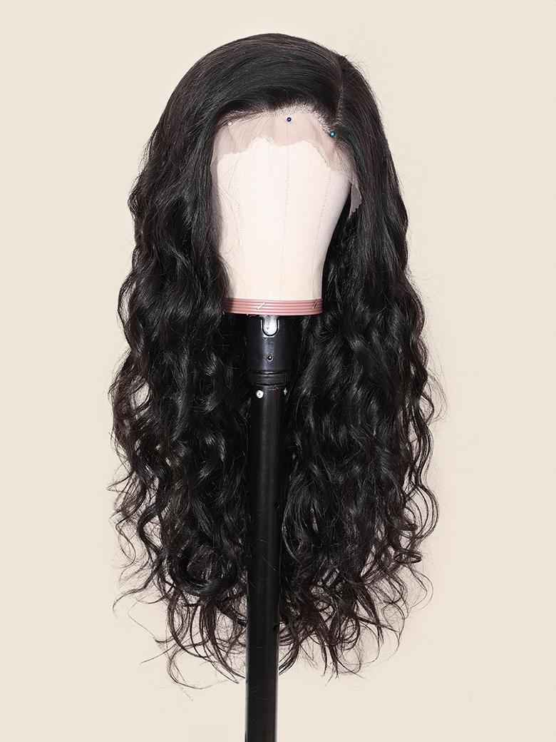 Classic 13x4 Long Body Wave 100% Human Hair Natural Black Lace Front Wig Pre Plucked