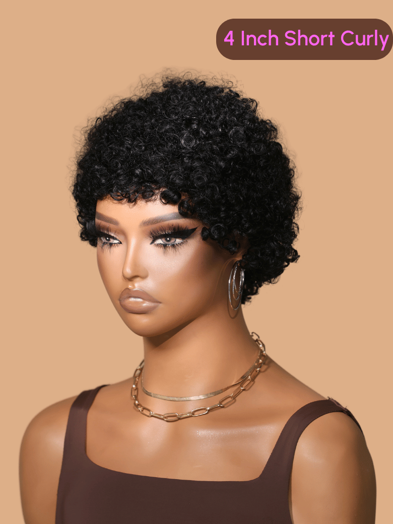$19.9 Get 4 Inch Short Curly Or 6 Inch Pixie Cut Human Hair Wig