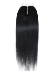 Yaki Hair 4 Bundles with Middle Part T Part Lace Closure Natural Color Virgin Human Hair
