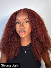 6x4.5 Put On And Go Pre-Plucked Reddish Brown Kinky Curly Wig 150% Density