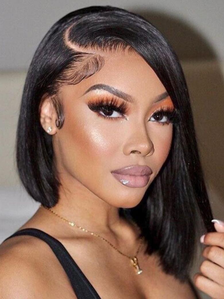 Put On And Go 6x4.5 Pre-cut Lace Black Long Bob Glueless Wig