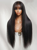 Petaluxe 7x5 Bye Bye Slip? Lace Black Glueless Long Layered Yaki Straight Drawstring Wig with Wispy Bangs
