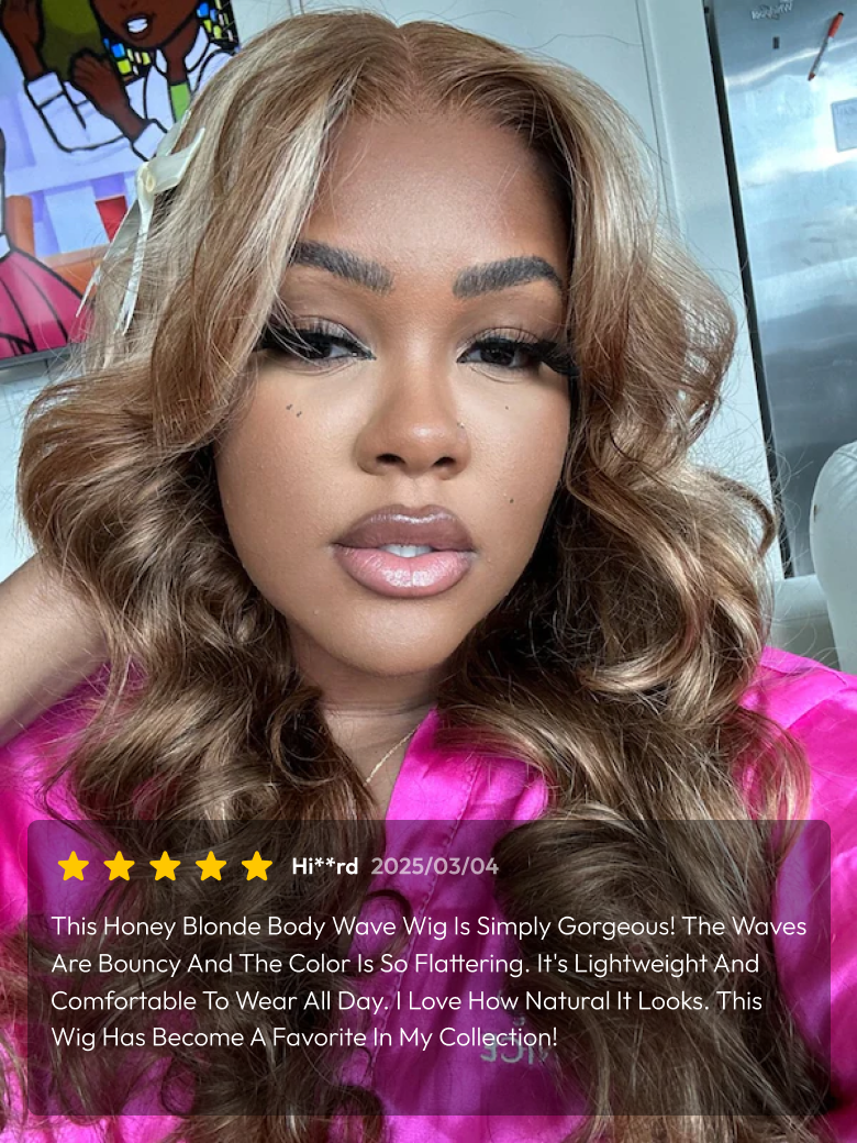 Bye-Bye Knots Wig Pre-Cut 7x5 Glueless Lace Honey Blonde Body Wave Wig With Bleached Clean Knots