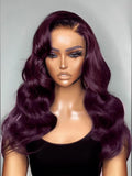 Petaluxe 13X4 Lace Front Dark Purple Body Wave Wig With Baby Hair