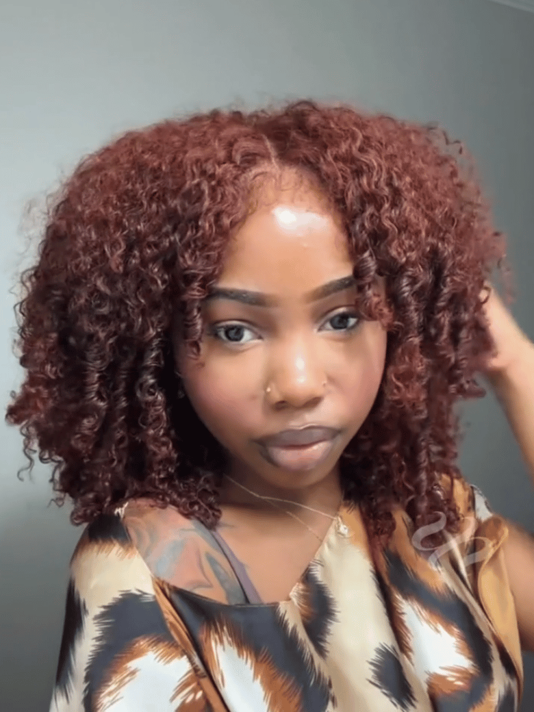 [Today $89] 7x5 Bye-Bye Knots? Wig Glueless Lace Sunset Reddish Brown Jerry Curly/ Afro Kinky Curly Drawstring Wig & Yaki Straight Wig