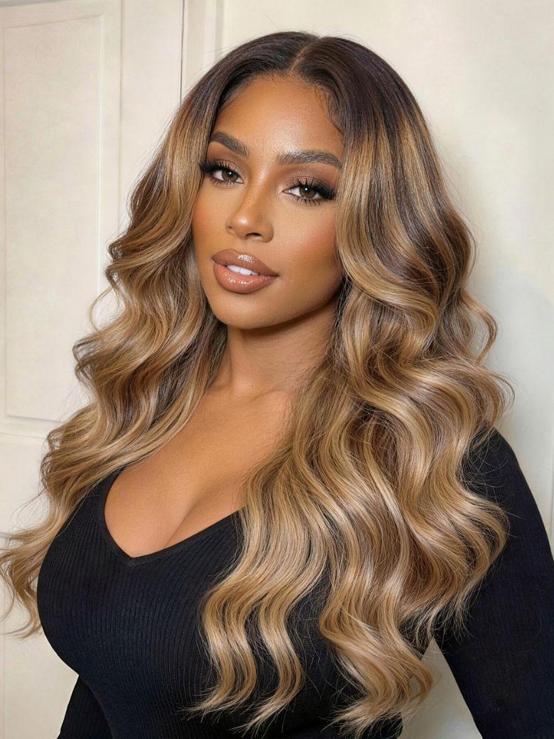 7x5 Bye-Bye Knots? & 13x4 Pre-Everything? Lace Frontal Purple Black Cherry Layered Straight & Loose Wave With Invisi Drawstring Wig