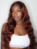 Petaluxe Put On And Go 7x5 Pre-Cut Lace Reddish Brown Body Wave Air Wig No Baby Hair