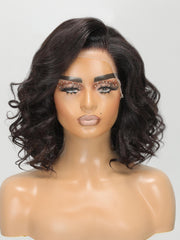 13x4 Lace Front 180% Density Hollywood Side Swept Bangs Shoulder Length Wavy Wig