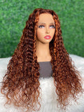 Petaluxe [24"=$149] 13x4 Lace Front Ginger Brown Highlighted Water Wave 150% Density Wig