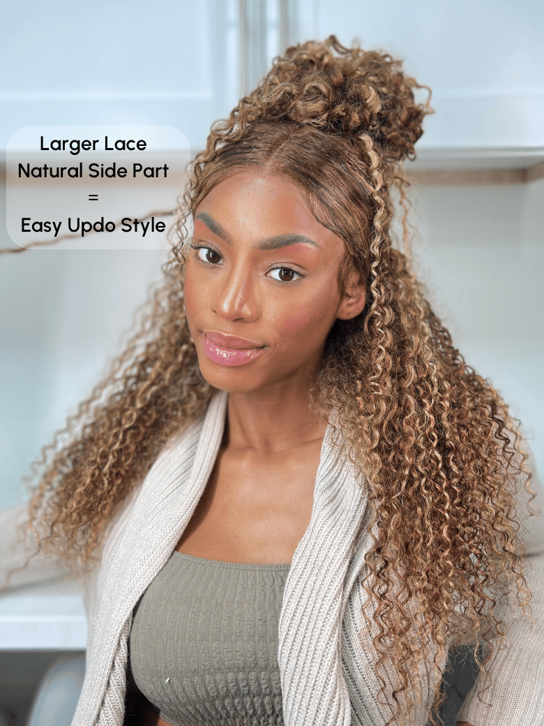 Real Ear To Ear Super Secure 13x4 Lace Frontal Honey Blonde Highlights Jerry Curly Pre-Everything Wig