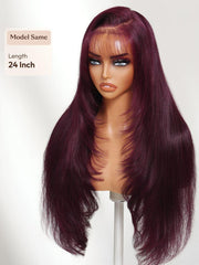 7x5 Bye-Bye Knots? & 13x4 Pre-Everything? Lace Frontal Purple Black Cherry Layered Straight & Loose Wave With Invisi Drawstring Wig