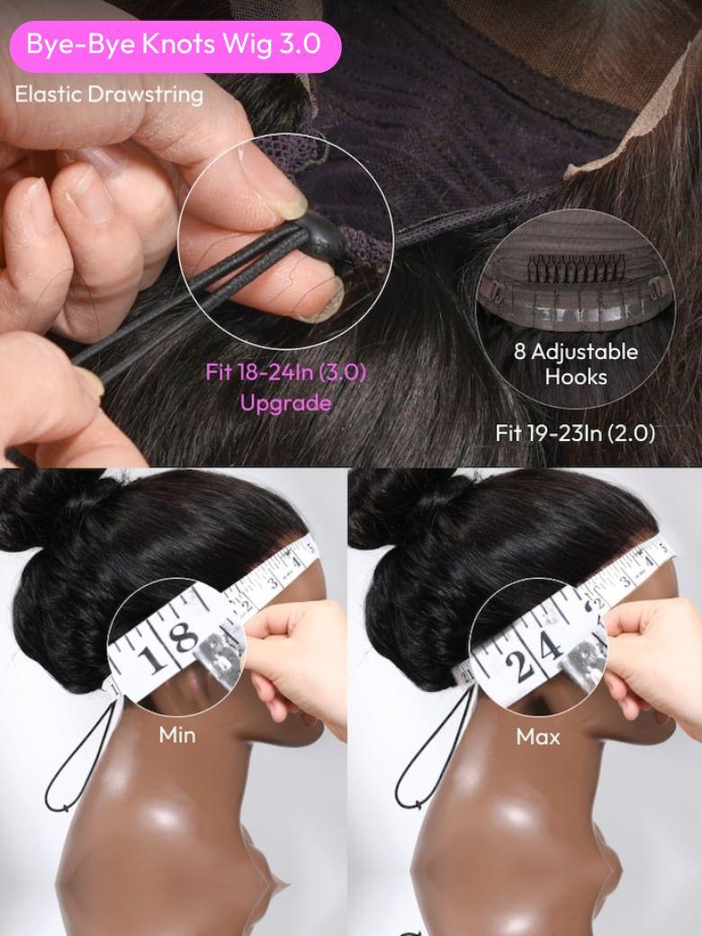 Bye Bye Knots? Wig 7x5 Glueless Lace Black Yaki Straight Wig With Elastic Drawstring 360 Cozy Hug