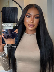 ByeBye Knots? Wig 7x5 Glueless Lace Black Yaki Straight Wig With Elastic Drawstring 360 Cozy Hug