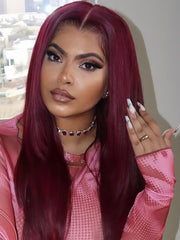 Bye Bye Knots Wig 7x5 Glueless Lace Burgundy Yaki Wig With Bleached Knots