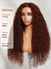 7x5 Bye-Bye Knots? Wig Glueless Lace Sunset Jerry Curly for Reddish Brown Drawstring Wig With Bleached Knots