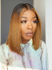 Medium Auburn Blunt Cut Shoulder Length Bob Straight T Part Wig
