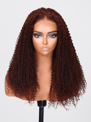 Reddish Brown Pre-Plucked 6x4.5 Pre Cut Transparent Lace Put On And Go Kinky Curly Wig Bleached Knots Black Friday Sale
