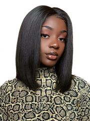 Straight T Part Lace Human Hair Short Black Bob Wig