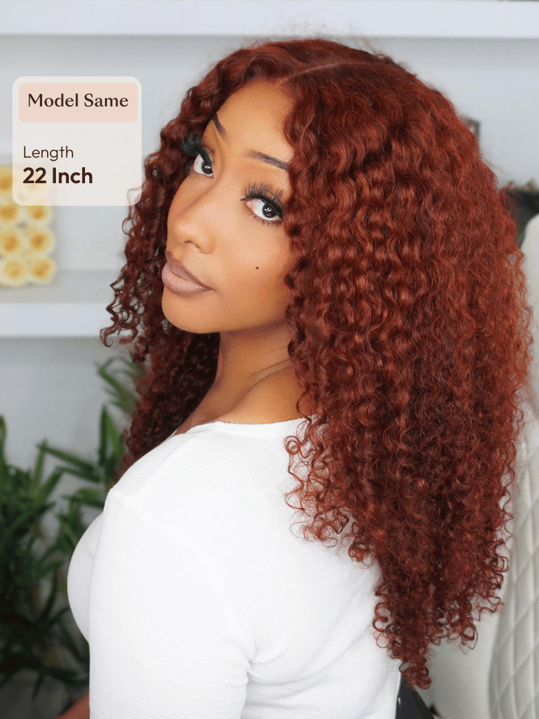 7x5 Bye-Bye Knots? Wig Glueless Lace Reddish Brown Curly Trendy Color Wig With Bleached Knots