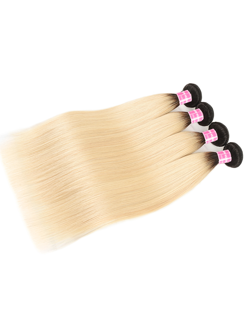 Hair 1B/613 Honey Blonde Straight Virgin Human Hair 4 Bundles Ombre
