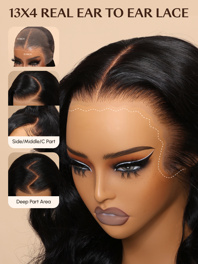 [Weekend Sale] 13x4 Lace Front Super Secure Body Wave Wig Real Ear To Ear Pre-Bleached & Pre-Everything Wig