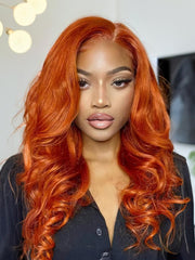 Winter Ginger Hair Color 13x4 Lace Front Wig Body Wave Human Hair Wig 150% Density