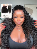 Petaluxe Deep Wave 4 Bundles with 5x5 Free Part HD Lace Closure Natural Black
